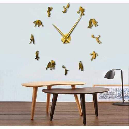 Basketball Players 3D DIY Giant Silent Wall Clock Sports Room Salm Dunk Decorative Watch Mirror Sticker Basketball Lovers Gift