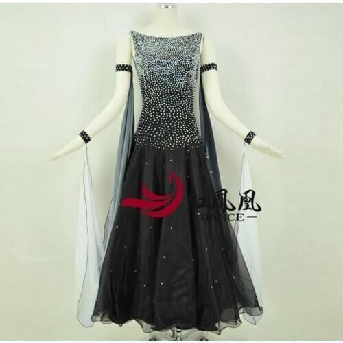 Black rhinestones Ballroom dance competition dress standard dresses modern dance costume ballroom waltz dress luminous costumes