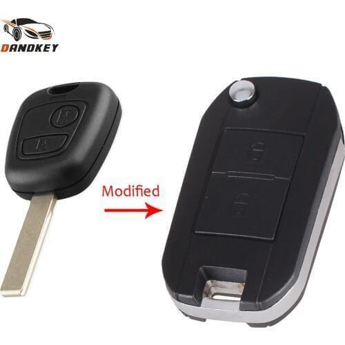 Dandkey Car Flip Folding Key Shell For Peugeot 307 107 607 407 Citroen C2 C3 Xsara Remote Entry Key Fob Case 2 Button HU83 Blade