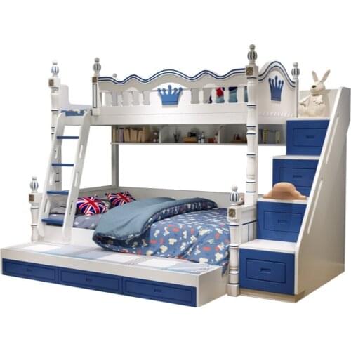 Childrens bed upper and lower wooden bed double bed modern up and down bed boy double bed small family with slide