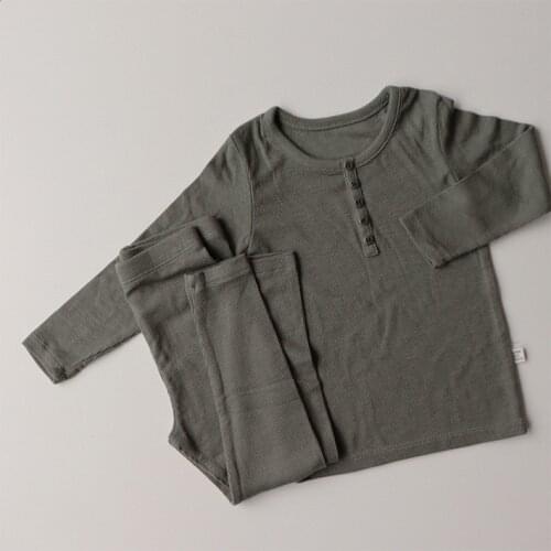 Kids Children Pajamas Girls Boys Sleepwear Nightwear Baby Infant Clothes Ribbed Cotton Soft Pajamas Sets with Buttons