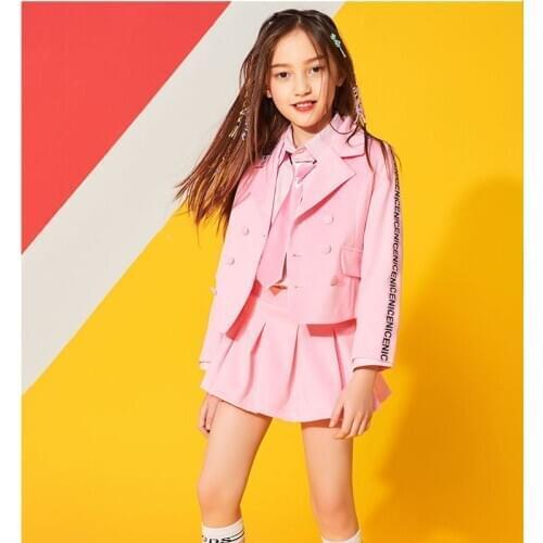 Kids Girls Streetwear Hip Hop Jazz Casual Suit Blazers Jacket Children Cheerleading Team Dance Suit Coat Stage Show Clothing