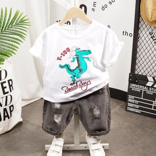 2 3 4 5 6 Years Toddler Boy Sets Cartoon Dinosaur Printed Short-sleeved T-shirt Denim Shorts 2pcs Summer Children Suits 2020 New