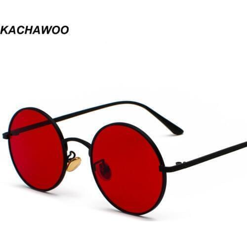 Kachawoo wholesale 6pcs women sunglasses with red lenses round metal vintage retro glasses sun for men unisex birthday gifts