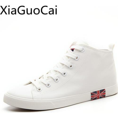 England Style High Quality Solid White and Black Men High Top Sneakers Spring and Autumn Male Flat Sneakers Casual Shoes