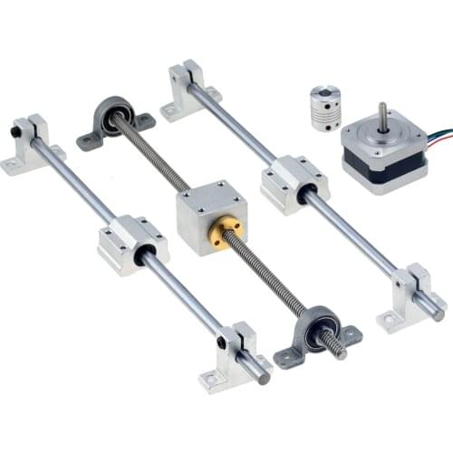 T8 Lead Screw Pitch 2mm Lead 8mm Length 200mm 800mm+ Optical axis OD8mm+KP08 SK8 SC8UU+ step motor 3D Printer guide rail sets