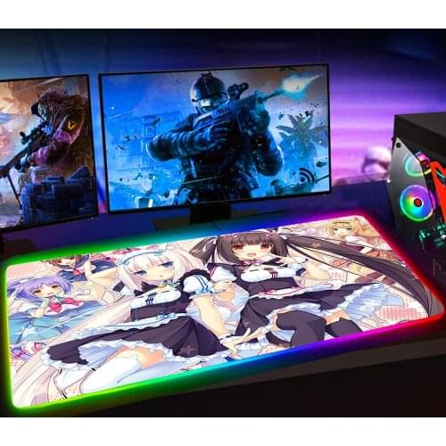 RGB Chocola Nekopara Japan Anime Girl Mouse Pad 25x35 Mousepad Keyboard Mat Mause Pad No-slip with Backlit Tapis De Souris 90X30