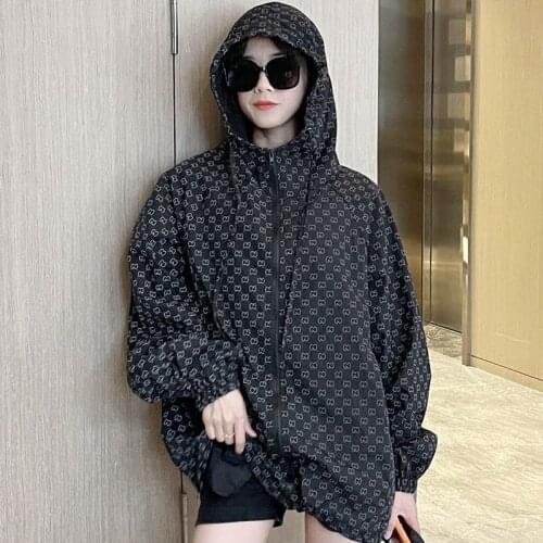Summer printed sunscreen jacket women Y2K fashion outdoor thin hoodie women long-sleeved oversized casual loose cardigan jacket