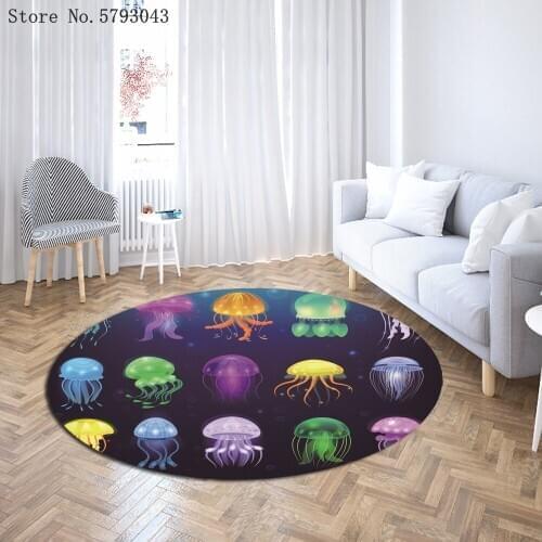 Jellyfish Round Carpet Home Custom Chair Area Carpet 3D Print Sea Ocean Animals Floor Rugs Doorway Door Floor Mat Decoration