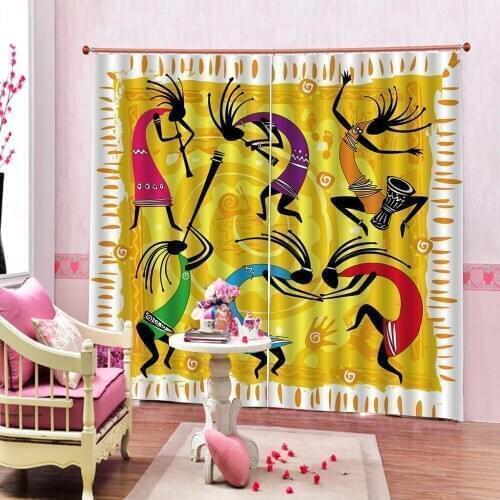 Fashion Custom Dancing African Black beauty Curtain For Living room Bedroom Blackout Window Drapes Sets (Left and Right Side)