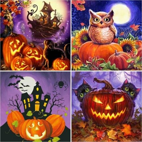 MomoArt Diamond Embroidery Halloween Picture Rhinestones Diamond Painting Cartoon Cross Stitch Mosaic Pumpkin Crafts Handicraft