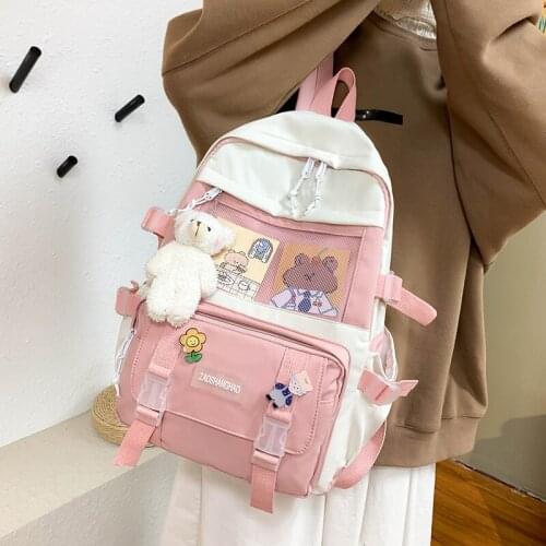 Nylon Backpacks Women Cute Cartoon School Bags for Teenage Girls Travel Backpacks Students Bookbags Female Waterproof Rucksack