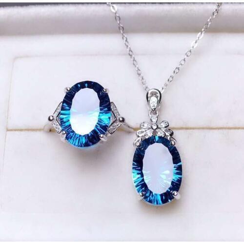 Latest design, topaz jewelry set, ring necklace, large grain, beautiful color, 925 silver, 8 carats