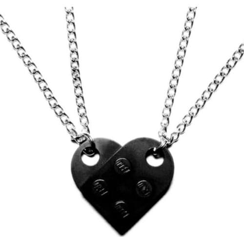 2Pcs Cute Love Heart Brick Pendant Necklace for Couples Friendship Women Men Girl Boy Elements Birthday Jewelry Gift