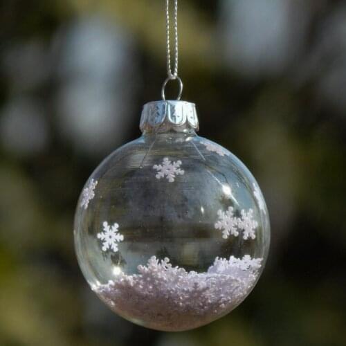 Transparent glass ball white snowflake ornament