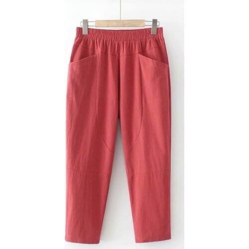 Plus size Elastic Waist cotton linen women calf-length pants 2021 summer casual high waist ladies harem pants female trousers