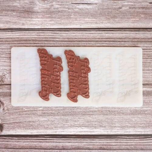 Happy Birthday Shape Chocolate Transfer Sheet Mould Cake Decorating Tools Silicone Mold Baking Stencil Chablon
