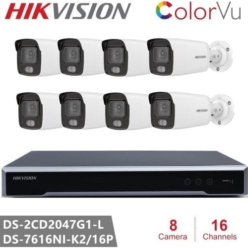 Hikvision 4MP ColorVu Bullet Network Camera CCTV Camera Security Camera Kits + NVR DS-7616NI-K2/16P 16CH 16 ports POE H.265 NVR
