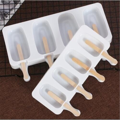 Hot 100pcs/lot 4 Cell Silicone Ice Cream Mold Popsicle Molds DIY Homemade Dessert Freezer Fruit Juice Ice Maker Mould Sticks