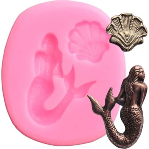 Mermaid Shell Cake Border Silicone Mould Baby Birthday Cupcake Topper Fondant Cake Decorating Tools Candy Clay Chocolate Molds
