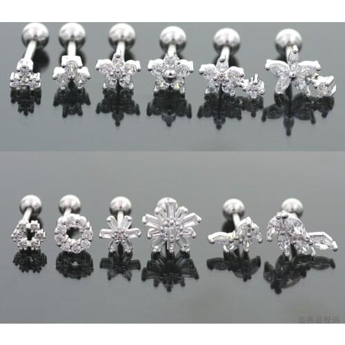 Starose 1pc 18G Rod Zircon Flower Drop Snow Ear Piercing Stud Helix Piercing Tragus Cartilage Lobe Earrings Ear Rings Jewelry