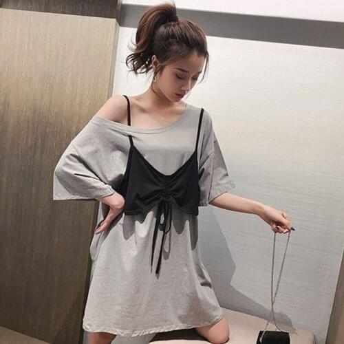 Women T Shirt New Arrival Short Sleeve Tops Cotton Fake Two Pieces Tshirts Summer Casual Fashion Top Tee Plus Size Femme Y678