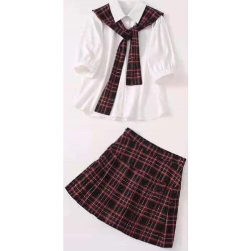 European and American womens wear for summer 2021 The white shirt Checked shawl skirt fashion three-piece suit