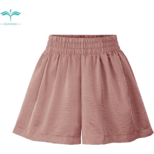 OUMOWEI Womens Shorts Fashion New High Quality Shorts Loose High Waist Wide Leg Shorts Solid Color Thin Section Casual Shorts