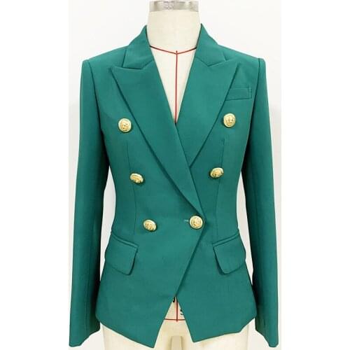 Free Shipping High Quality Turquoise Blazers Women Elegant Stylish Double Breasted Slim Fit Office Ladies Formal Business