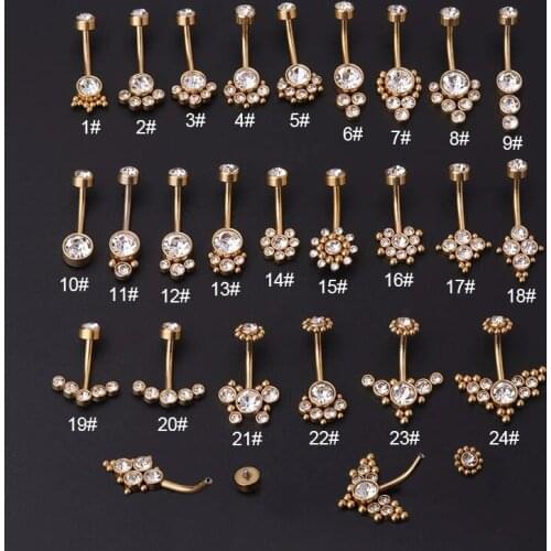 1Piece 16G Stainless Steel CZ Belly Button Rings Navel Piercing 24 Styles Sexy Helix Belly Ring for Women Body Piercing Jewelry