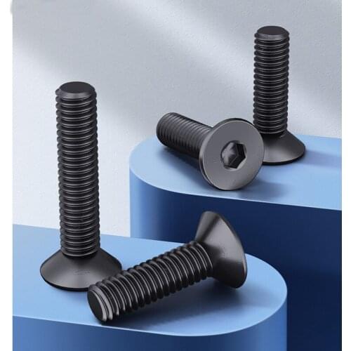 10/50pcs M1.6 M2 M2.5 M3 M4 M5 M6 Black grade 10.9 Hexagon Hex Socket Head Flat Countersunk Allen Bolt Screw