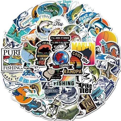 10/50Pcs Fisherman Go Fishing Outdoor Sticker Forskateboard Guitar Motorcycle DIY Luggage Suitcase Toy Decoration Vehicle