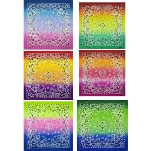 100% Cotton Gradient series Colorful Paisley Punk Hip hop Headwear Kerchief Bandanas Neckerchief Square Scarf for Women/Men/Boys