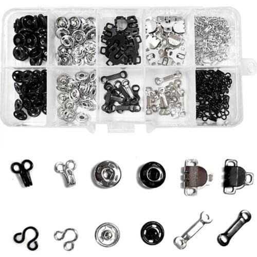 100 Pairs 3 Styles Trousers Hooks Eyes Sewing Hook Clothing Fixing Tools with Metal Snaps Buttons Fasteners Press Studs QW