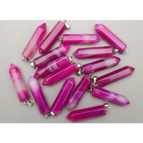 Fashion natural stone stripe onyx crystal pillar Pendants & necklaces for making Jewelry charm beautiful Point Accessories 12pcs