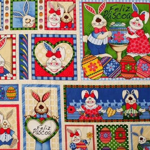 140cmx62cm Cotton Woven Fabric - Rabbit - feliz pascoa