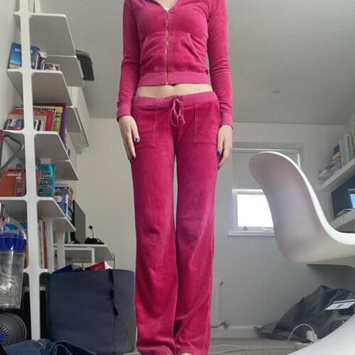 IMCUTE 2PCS Velvet Sports Suit Fall/Winter Womens V-neck Zipper Long Sleeve Hooded Jacket + High Waist Casual Slim Sports Pants