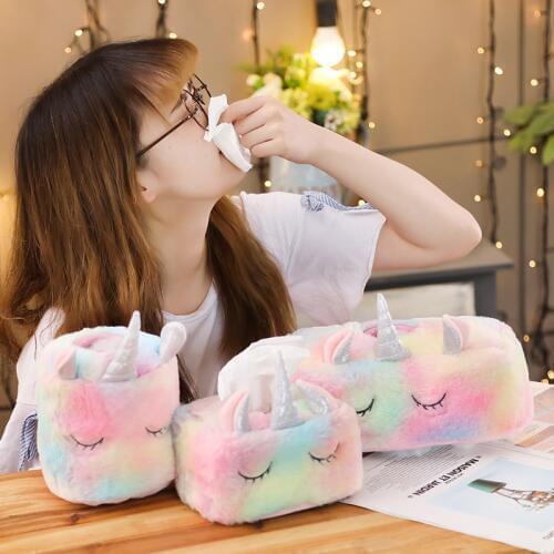 23cm Kawaii Unicorn Plush Stuffed Soft Doll Lovely Animal Horse cushions tissue pumping Storage For Children Birthday Gifts