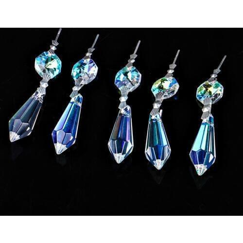 5PC/lot 38mm Rainbow Icicle Prisms with Silver Metal Bowtie Crystal Chandelier Part Pendant Glass SunCatcher Party Wedding Decor