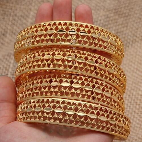 African Nigeria Dubai gold color Bangles For Women Girl Bride Ethiopia Copper Gold Bracelet handmade Wedding Party Jewelry gift