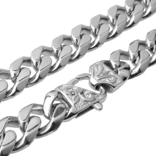 Polishing 12/15mm Wide Silver Color Stainless Steel Curb Cuban Link Chain Necklace Or Bracelet Fashion Mens Jewelry 7-40"