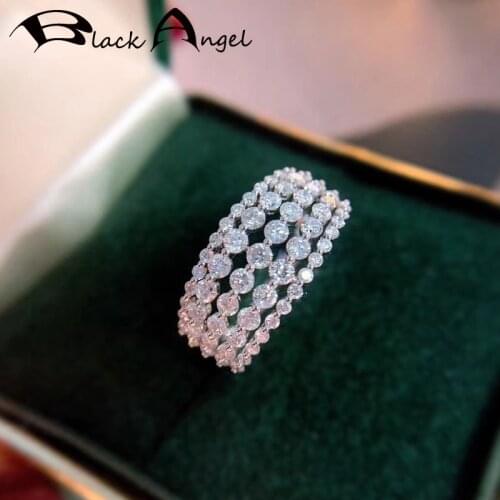 BLACK ANGEL 2021 New 925 Sterling Silver 5 Rows Luxury White Zircon Gemstone Resizable Ring For Women Wedding Jewelry Gift