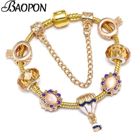 European Style Helium Balloon Pendant Bracelet & Bangle With Gold Color Snake Chain Charm Bracelets For Women Jewelry Pulseras