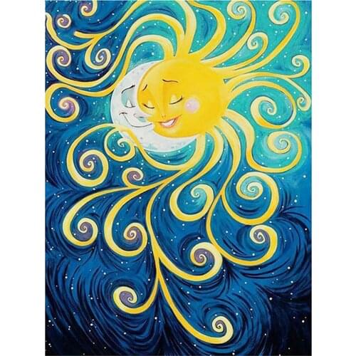 HJMGL 5D Diamond Painting Kits Sun And Moon Full Drill Crystal Rhinestone Embroidery Cross Stitch,Beginner Home Wall Decor