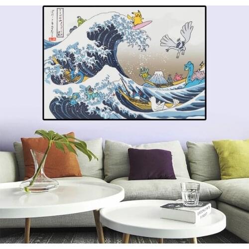 The Great Wave Popular Japanese Anime Manga Pokemon Poster Canvas Painting Wall Picture Mural Living Room Home Decoration