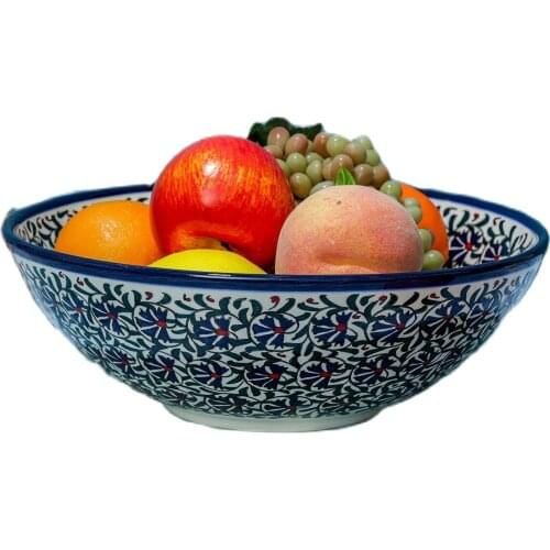 Handmade Ceramic Tile 30 Cm Bowl Fruit Salad Presentation Turkish Bursa Tile Art Printed Lace Pattern Colorful Decoration Custom making