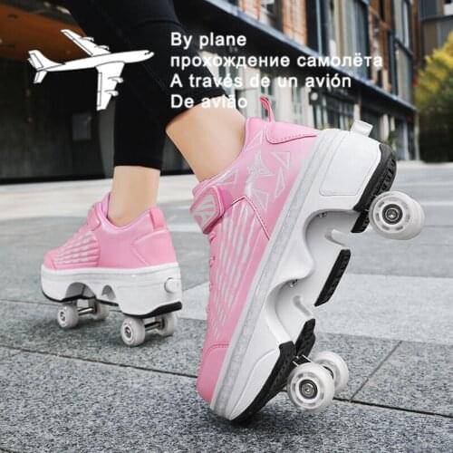 Hot Shoes Casual Skates Deform Wheel Skates for Adult Men Women Couple Shoes Childred Runaway Skates Four-wheeled Walk Sneakers