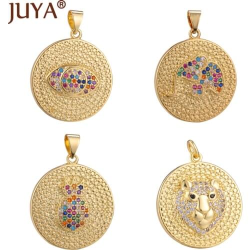 High Quality Round Pendants For DIY Necklace Making Rainbow Zirconia Eye Elephant Bear Shape Charms Pendnat Jewelry Components