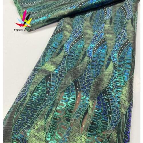 2020 Sequin Lace Fabric Mesh Green Color African Embroidery Sequence Nigerian French Party Latest High Quality Tulle Hot Sale