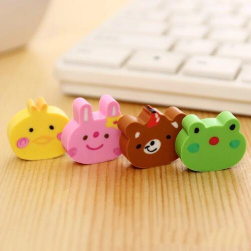 100pcs Kawaii Eraser Cartoon Animal Rabbit Frog Bear Chicken Pencil Erasers for Kids School Stationary Cute Prizes for Kids Gift